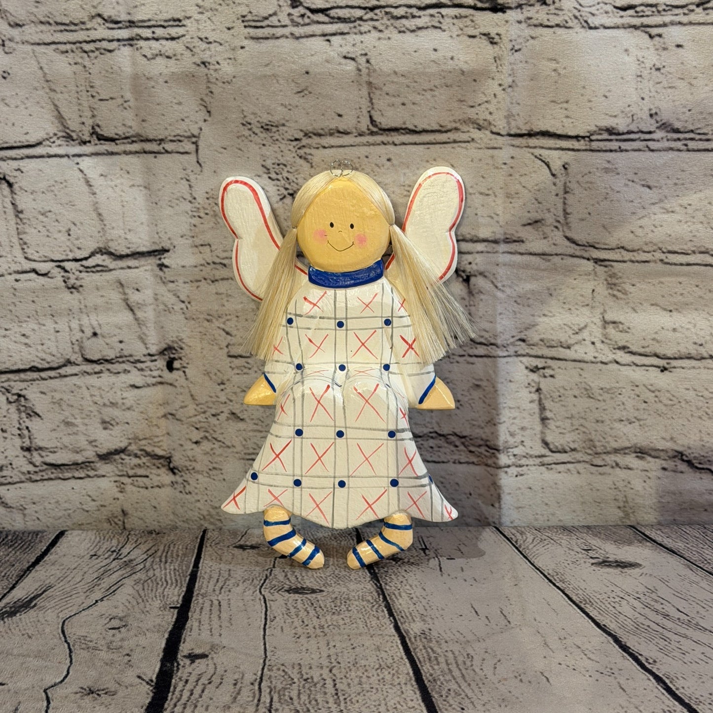20cm White Shelf Sitter Angel Figurine Folk Art Wood Fabric Baltic Handmade1