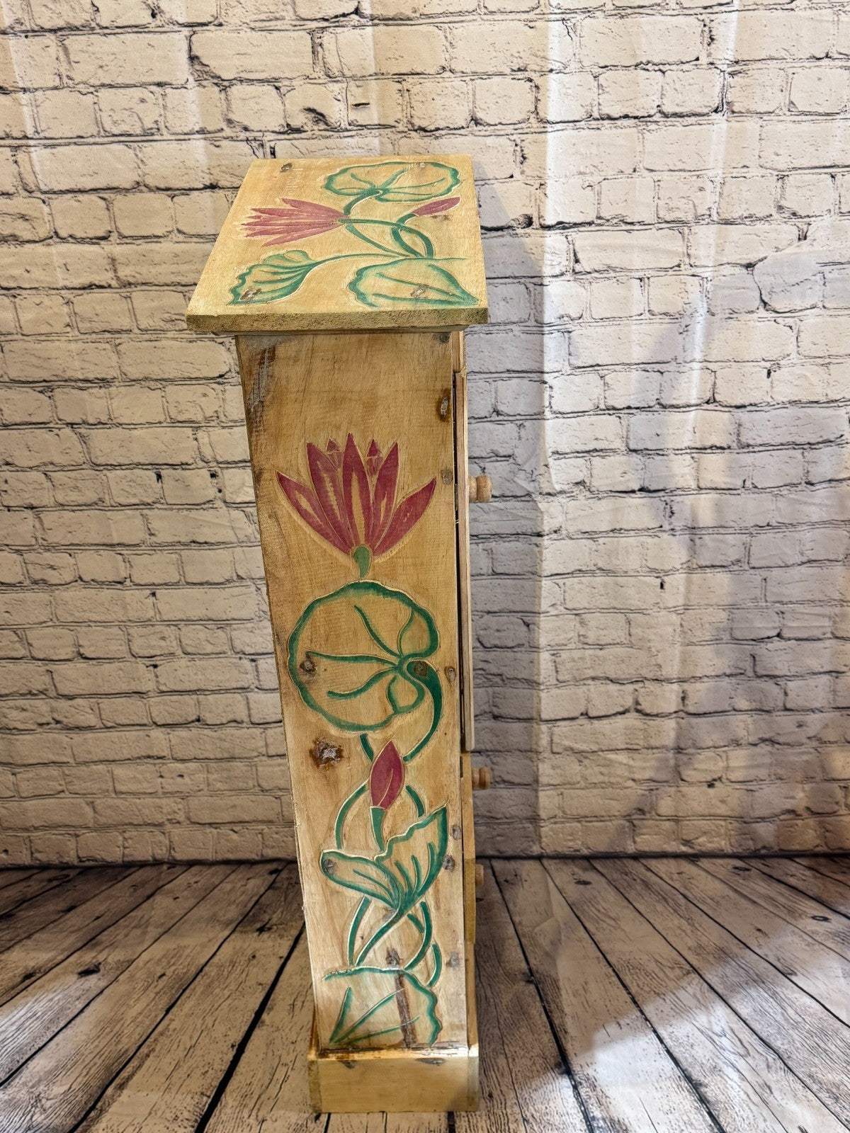 100cm x 45cm Flower 2 Door Pillar Wooden Side Cabinet Living Storage Furniture3