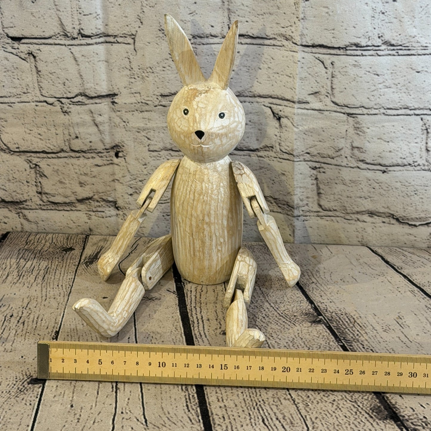 25cm Brown Bunny Rabbit Sitting Animal, Wooden Shelf Ornament Handmade Fairtrade6
