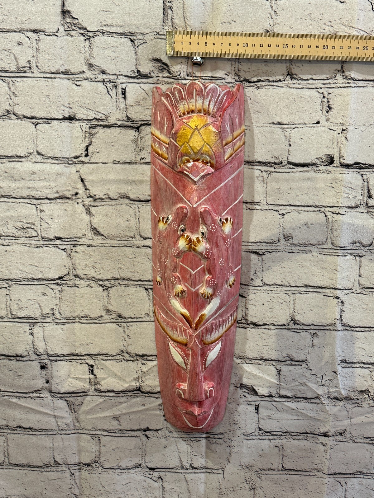50cm Pink Gecko Hand Carved Fair Trade Wooden Animal Wall Art Hang Mask4