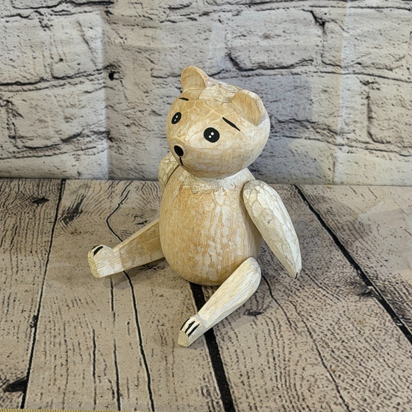 15cm Brown Teddy Bear Sitting Animal, Wooden Shelf Ornament Handmade & Fairtrade0