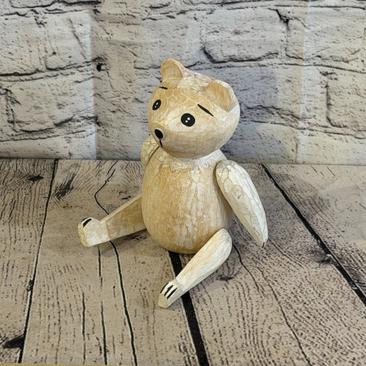15cm Brown Teddy Bear Sitting Animal, Wooden Shelf Ornament Handmade & Fairtrade0