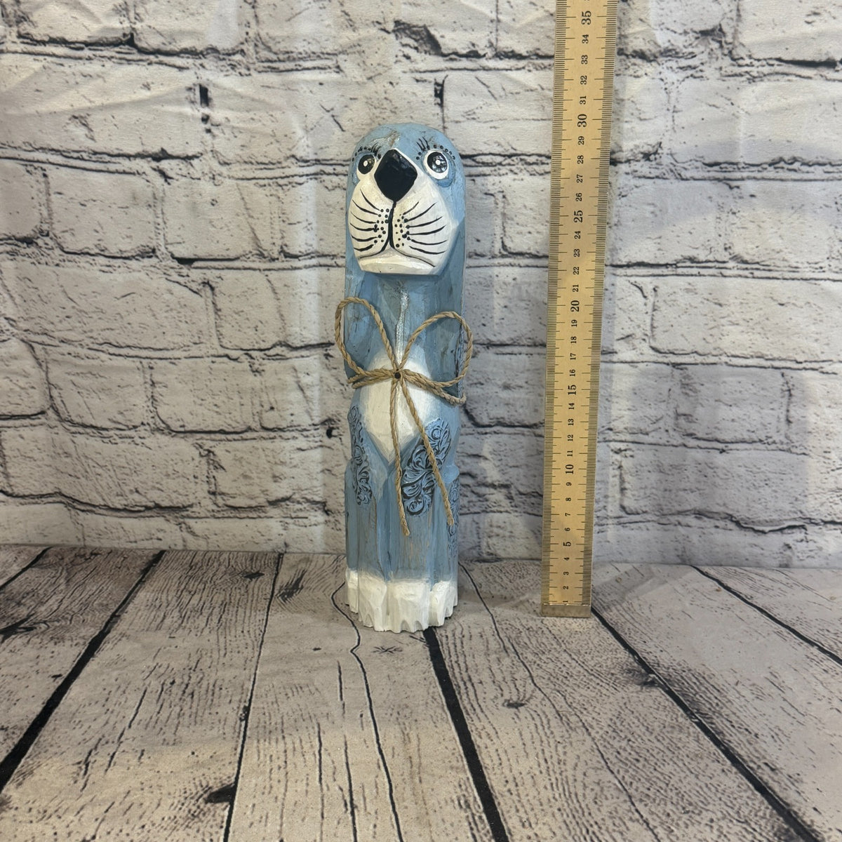 30cm Light Blue Wooden Shabby Dog Statue Ornament Fair Trade Handcarved5