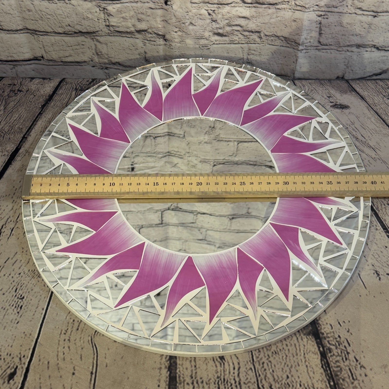 Pink Sun Flame Mosaic Tile Wall Mirror 40cm x 40cm 16 Inches Handmade3
