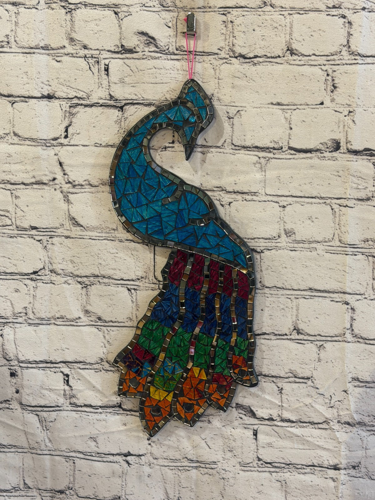 Rainbow Blue Peacock Mosaic Tile Wall Mirror 45cm x 20cm Handmade New2