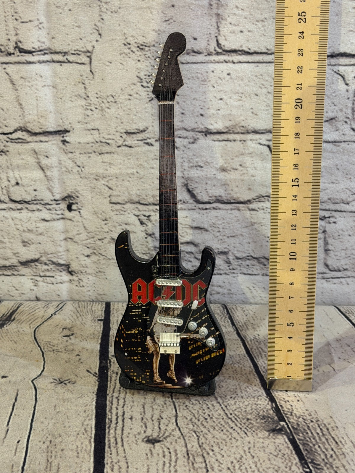 Miniature 25cm Guitar AC DC Black Band Guitar on Stand Band Gift Display5