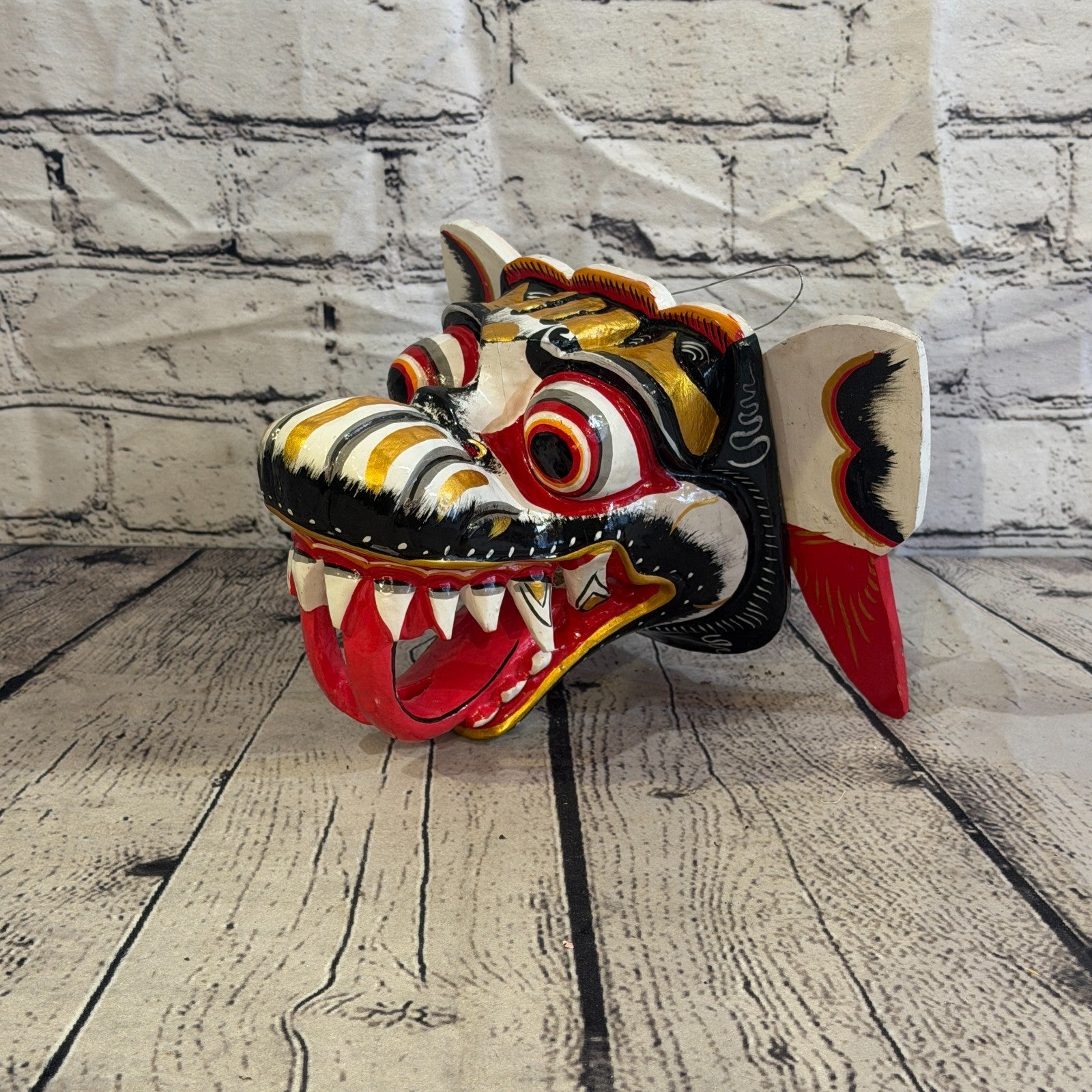 20cm Naga Basukih White Dragon Hindu Deity Wooden Hand Carved Mask Painted2