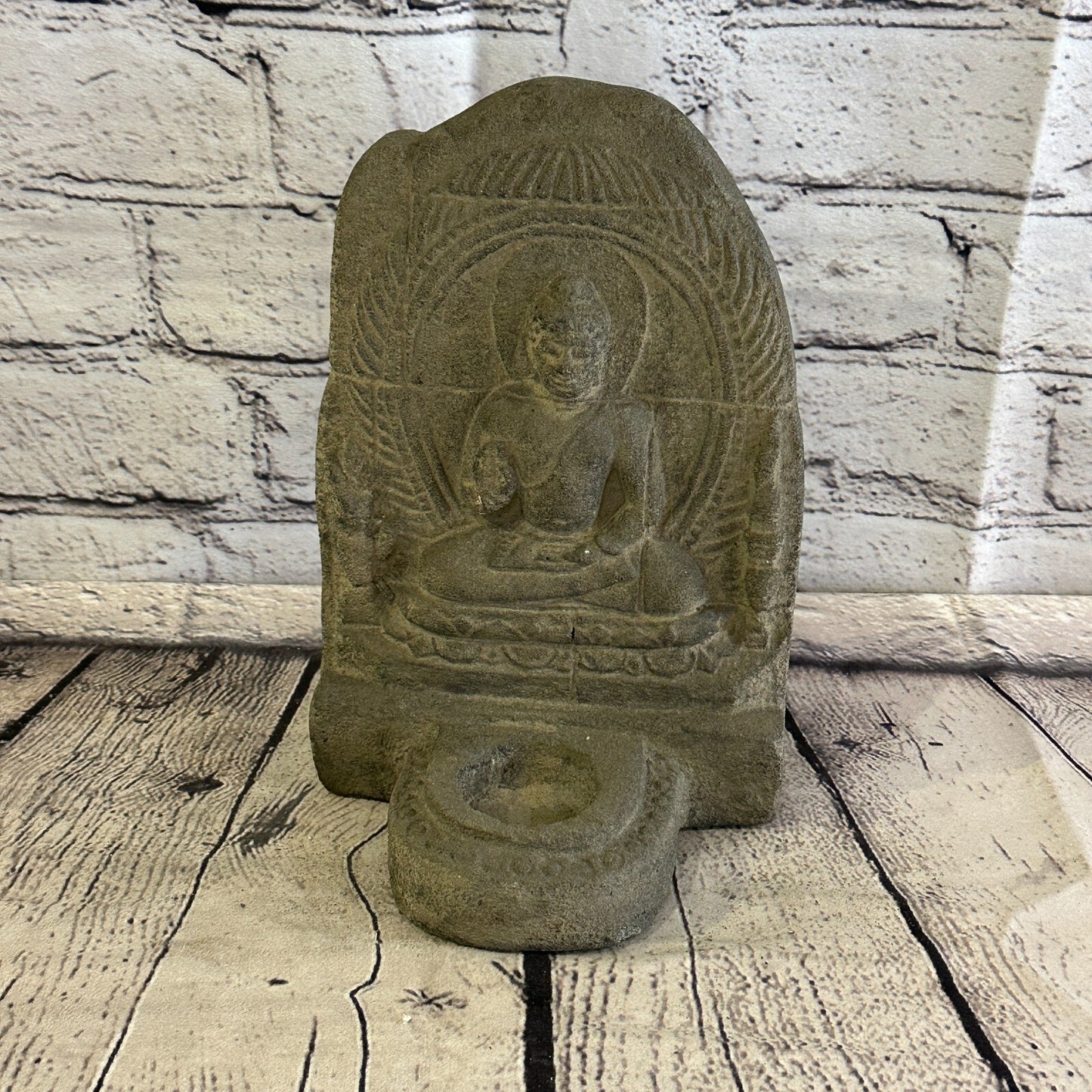 Flat Thai Buddha Candle Stone Garden 20cm Ornament Outdoor Indoor Statue Hindu0