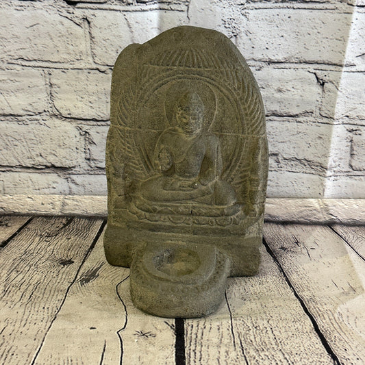 Flat Thai Buddha Candle Stone Garden 20cm Ornament Outdoor Indoor Statue Hindu0