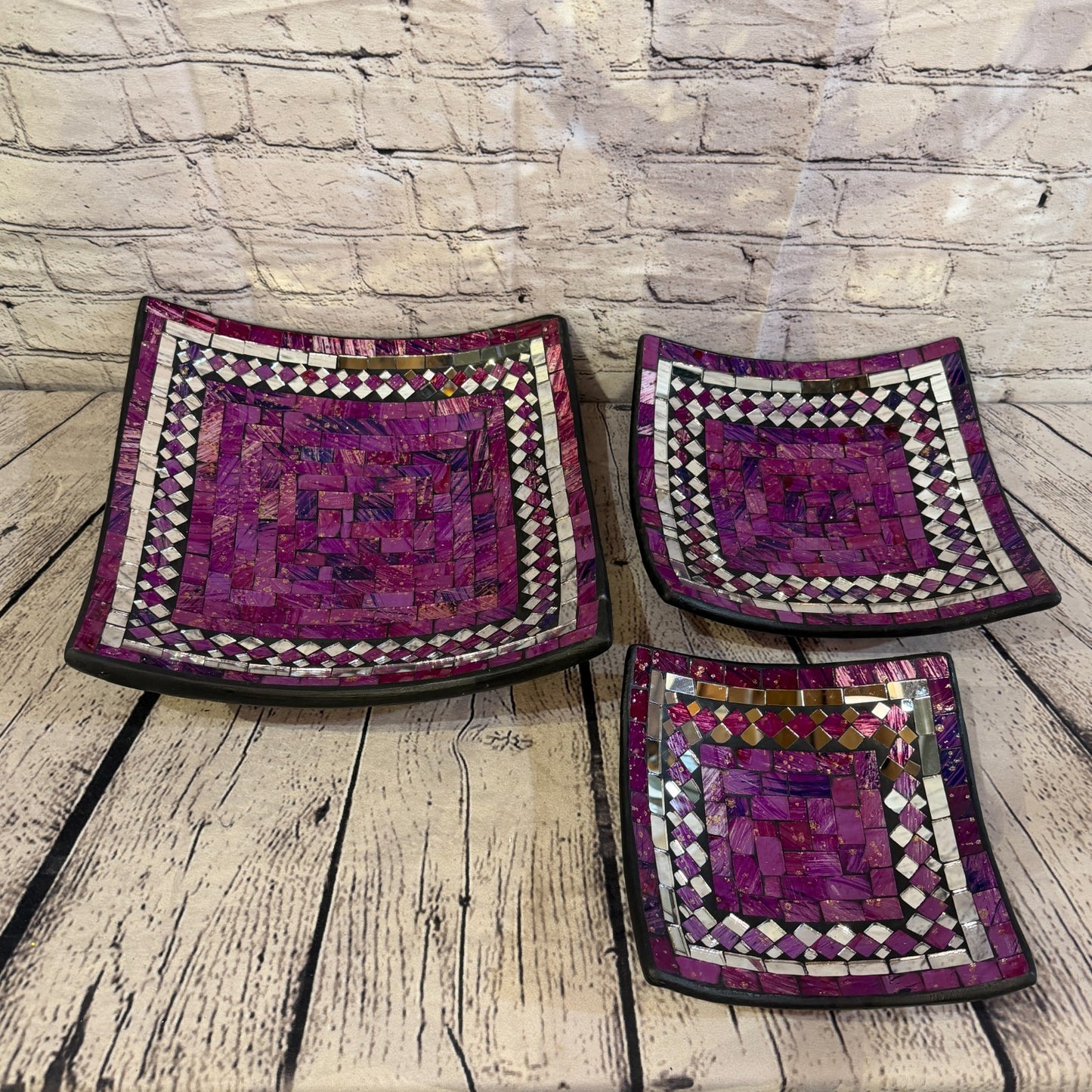 20cm Purple Square Mirror Mosaic Handmade Ceramic Glass Tile Bowl Fruit4