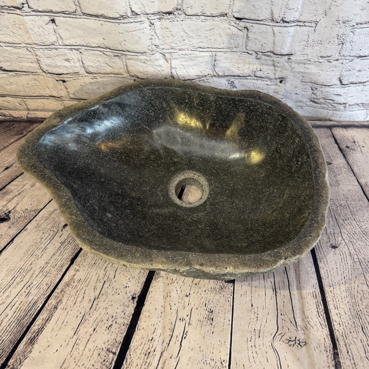 40cm x 30cm Wash Basin Bathroom Counter Top Washing River Stone Bowl Sink No 116
