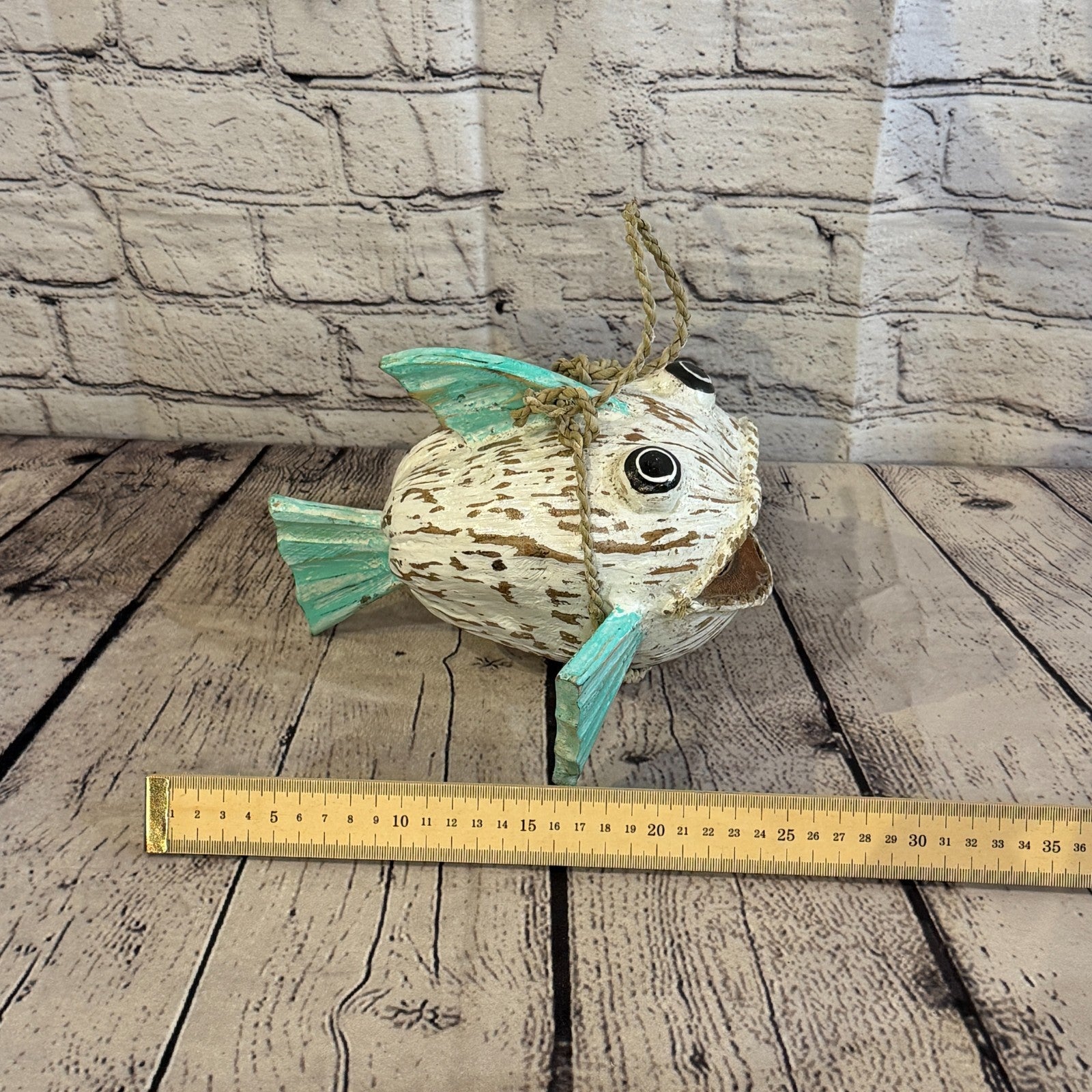 White Green Fins Folk Art Painted Shark Fish Coconut Shell Ornaments Hanging7