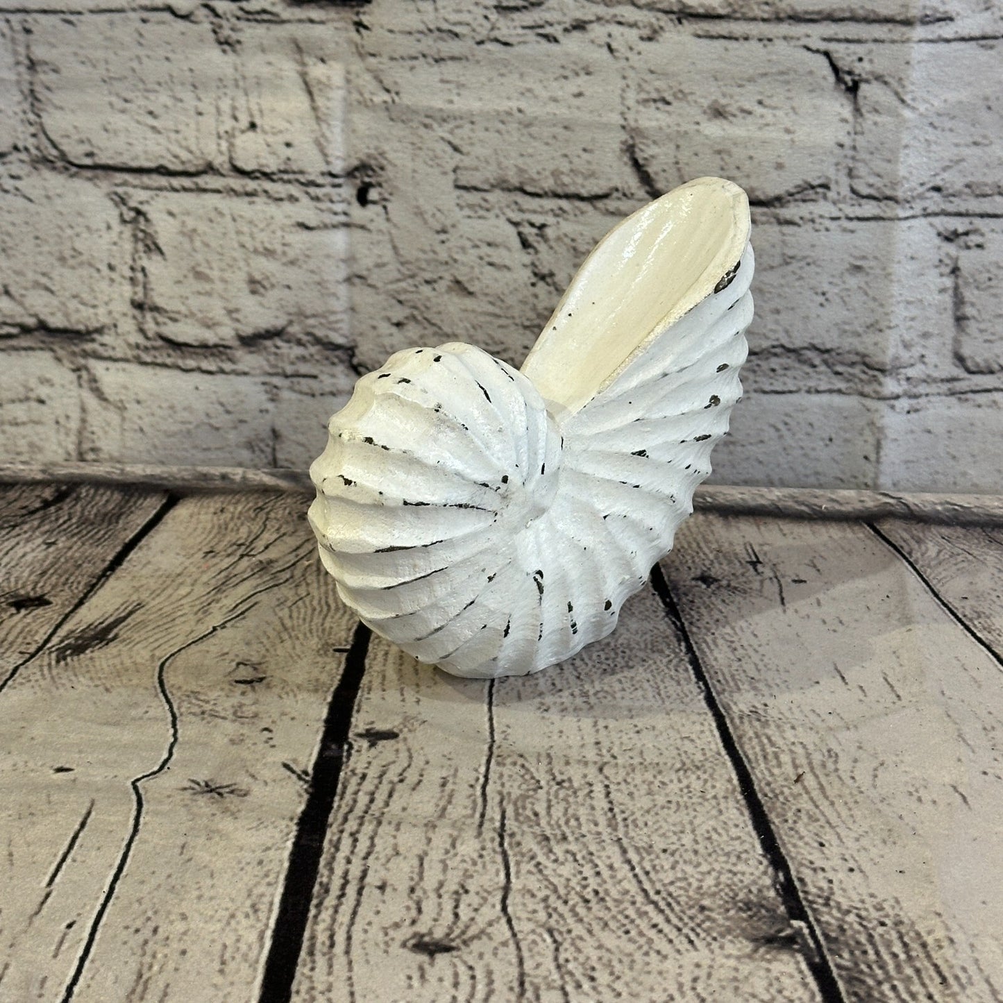 15cm White Shabby Nautilus Shell Ornament Decor Carved Light Wood Parcel Figure0