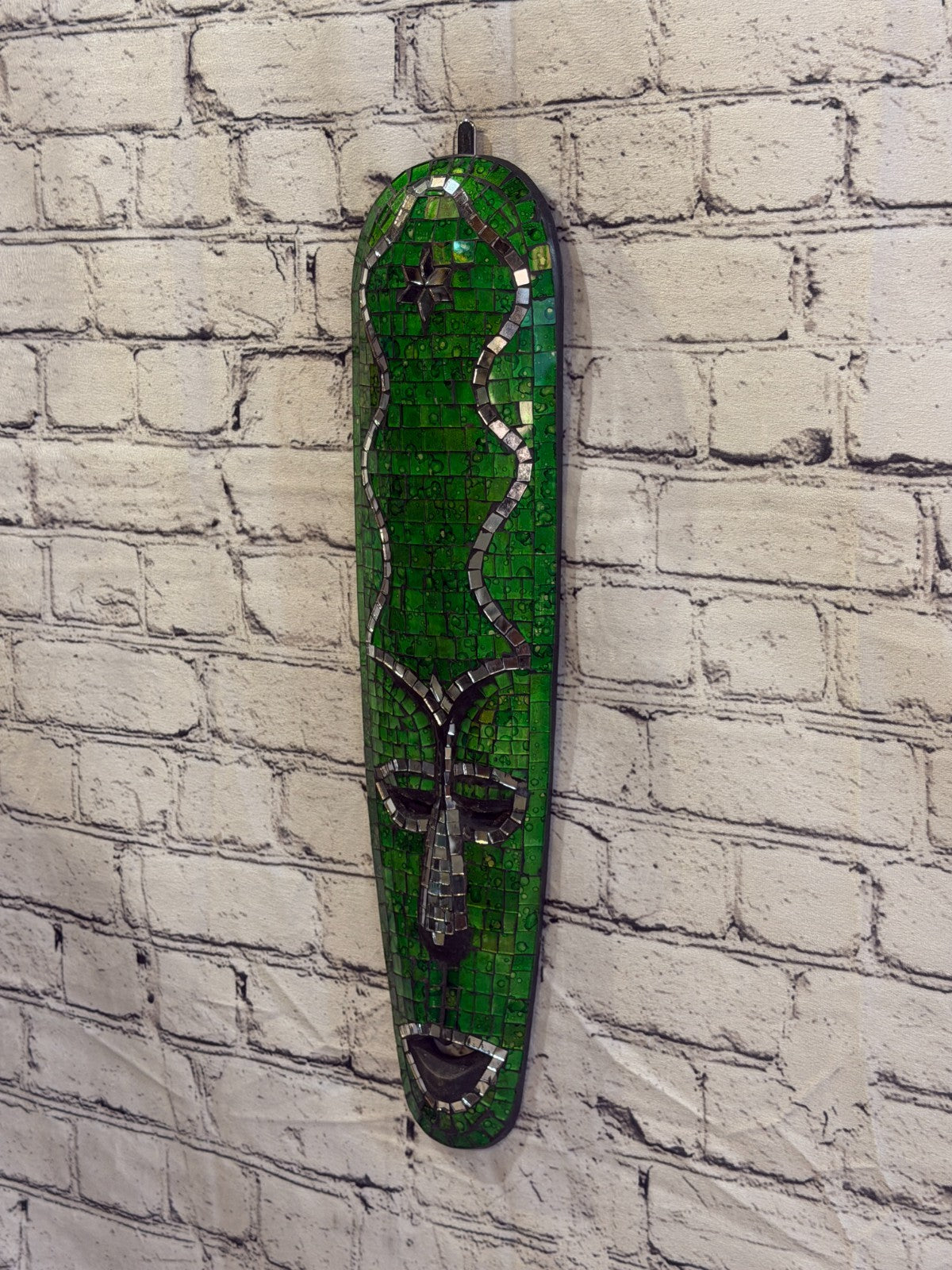 50cm Mask Green Mosaic Wall Hanging Wooden Ornaments Wood Carving1