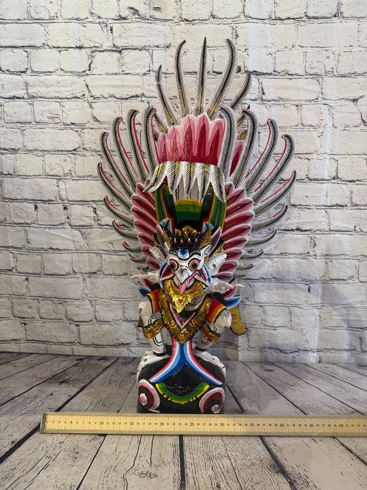 70cm White Balinese Carved Sculpture Winged Garuda Painted Wood  Vishnu Hindu6