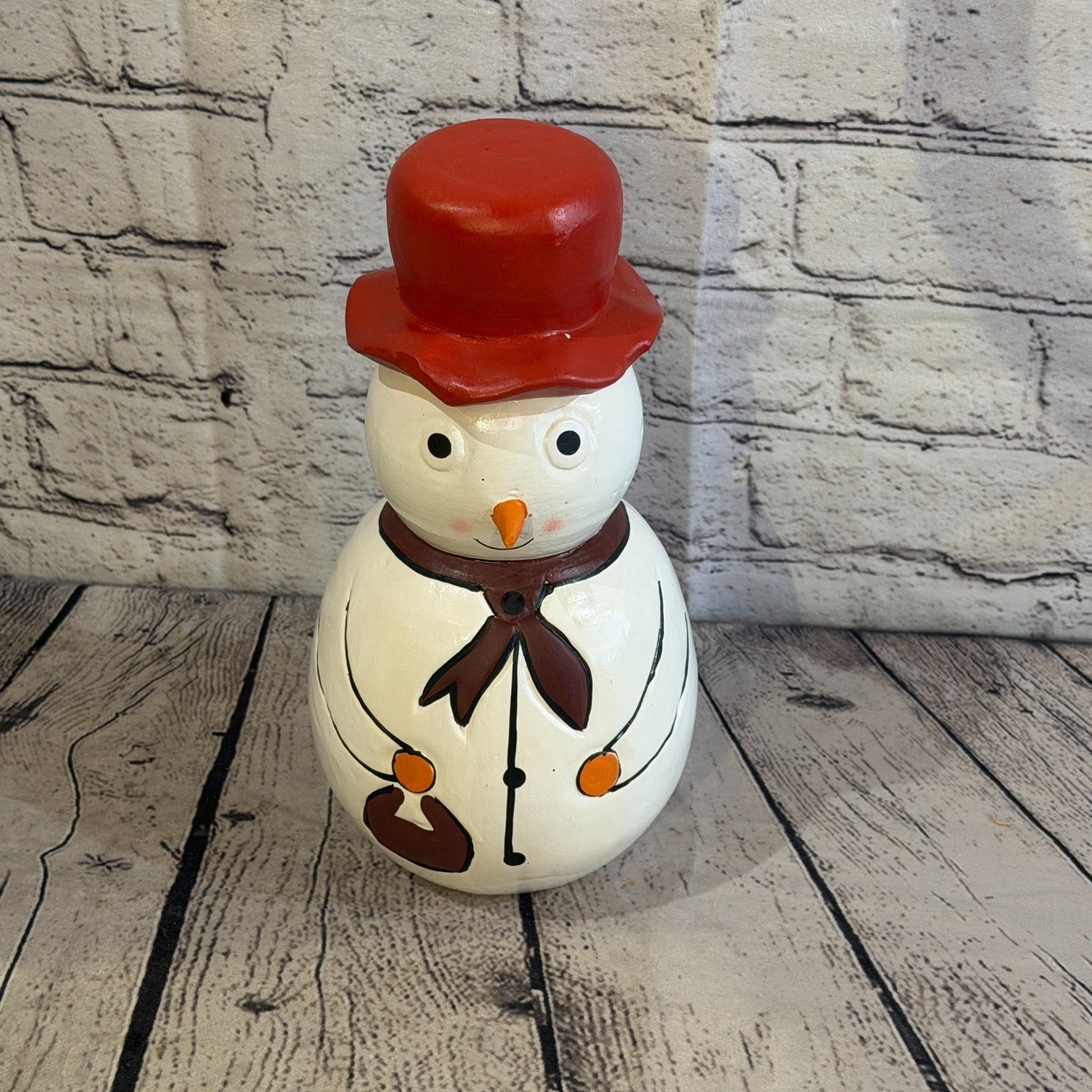 25cm x 12cm Red Top Hat Snowman Handcrafted Wood Xmas Christmas Ornament1