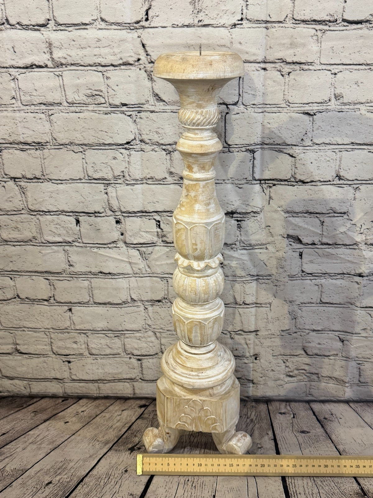 60cm x 15cm White Regal Wooden Vintage Style Candle Stand Shabby Pillar Holders4