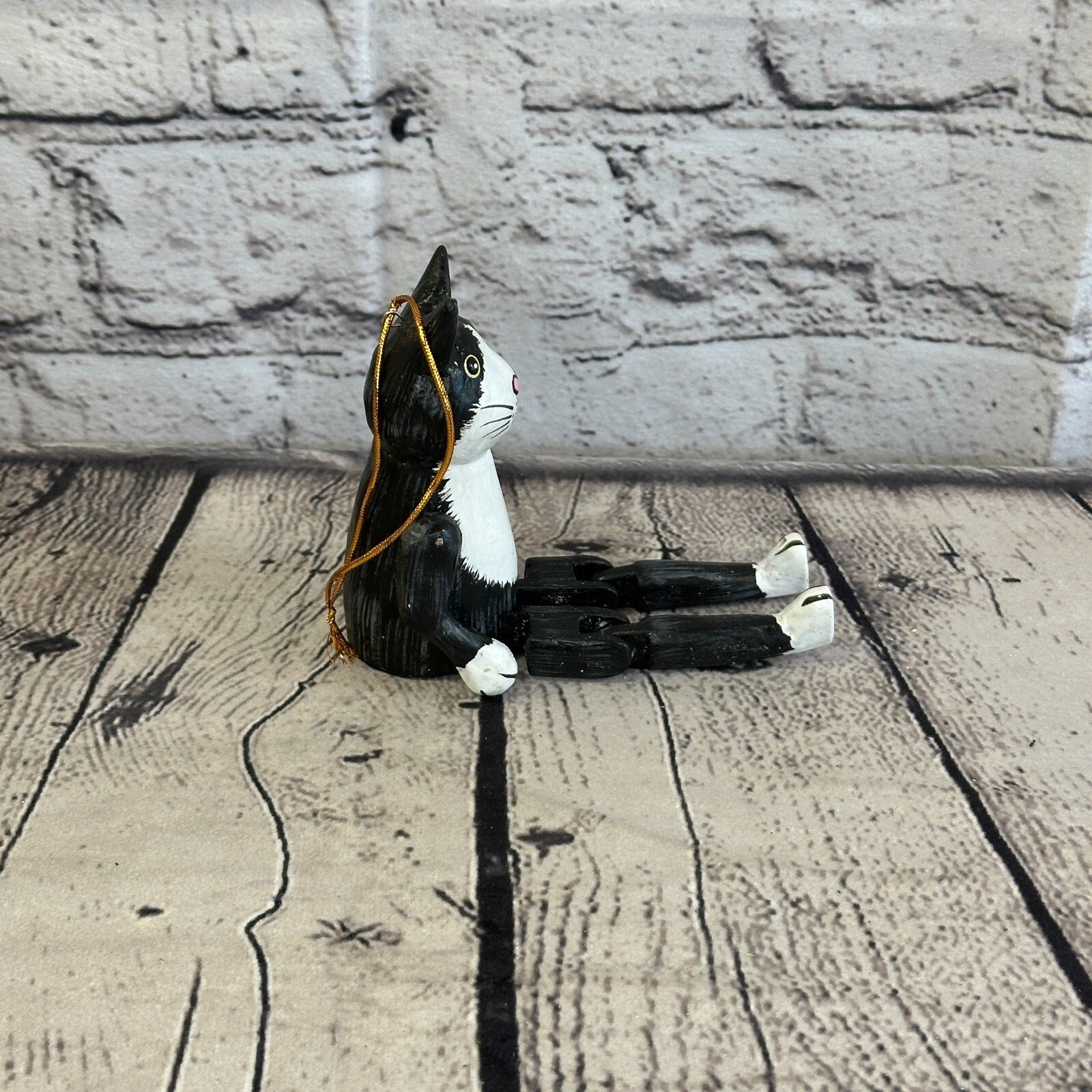 10cm Black Cat Sitting Animal, Wooden Shelf Ornament Handmade and Fairtrade3