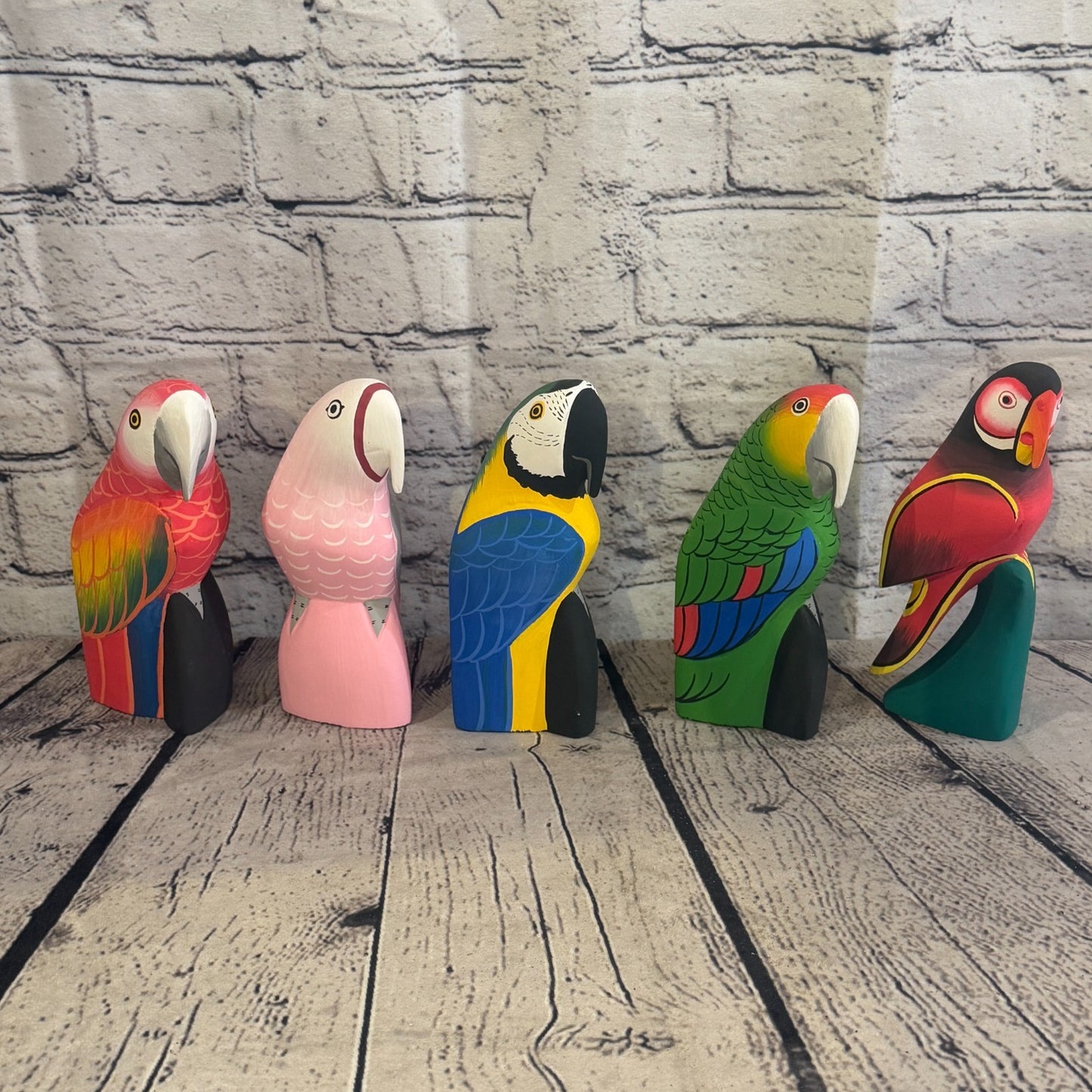 20cm Bright Green Parrot Bird Ornament Statue Fair Trade Hand Made Carved Wood10