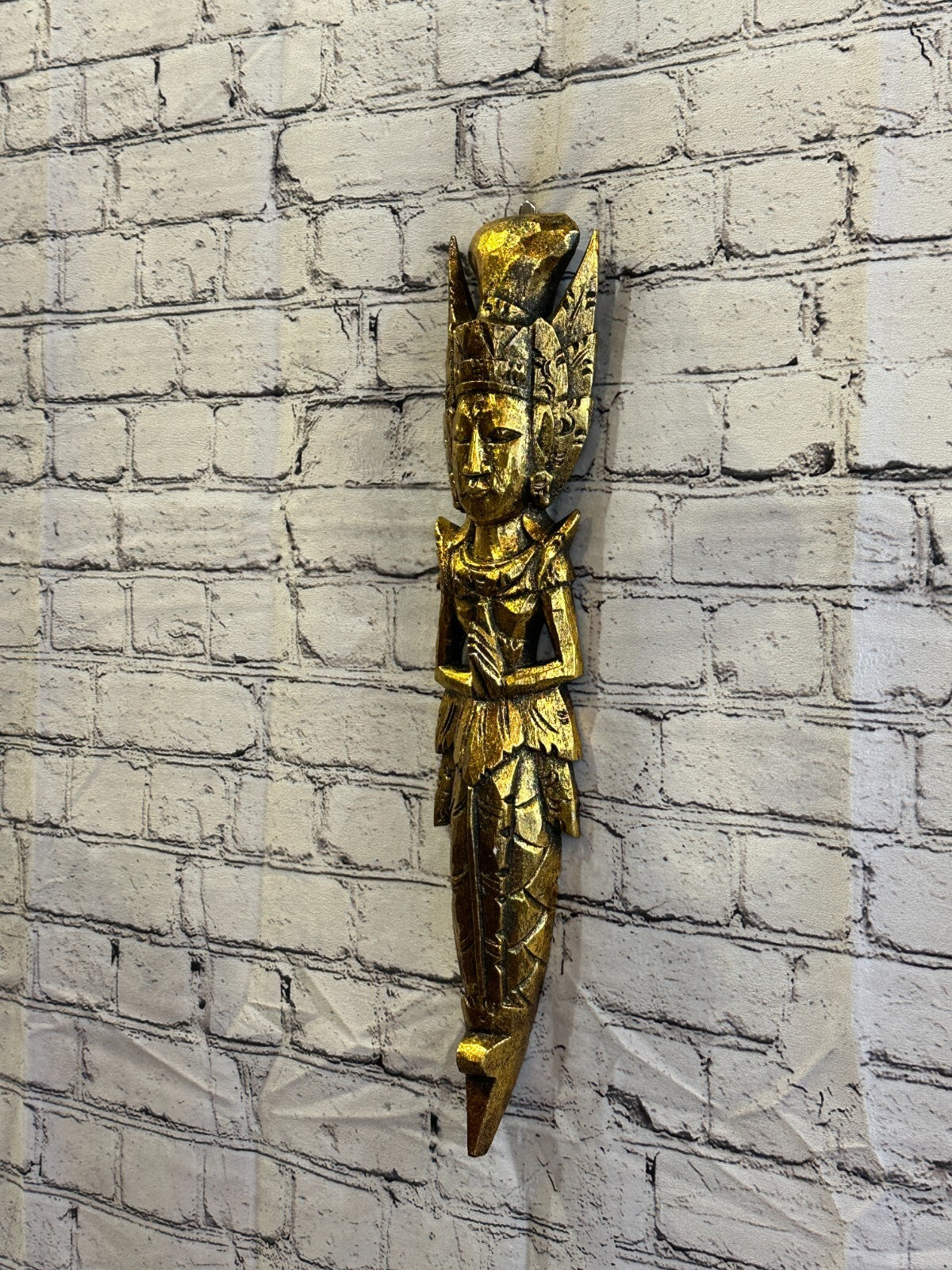 Gold Antique Colour Sita Dewi Bali Rice Goddess Wings Mermaid Wood 50cm Pair2