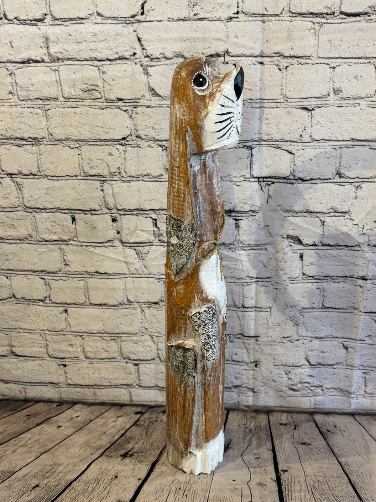 60cm Light Brown Wooden Shabby Dog Statue Ornament Fair Trade Handcarved2