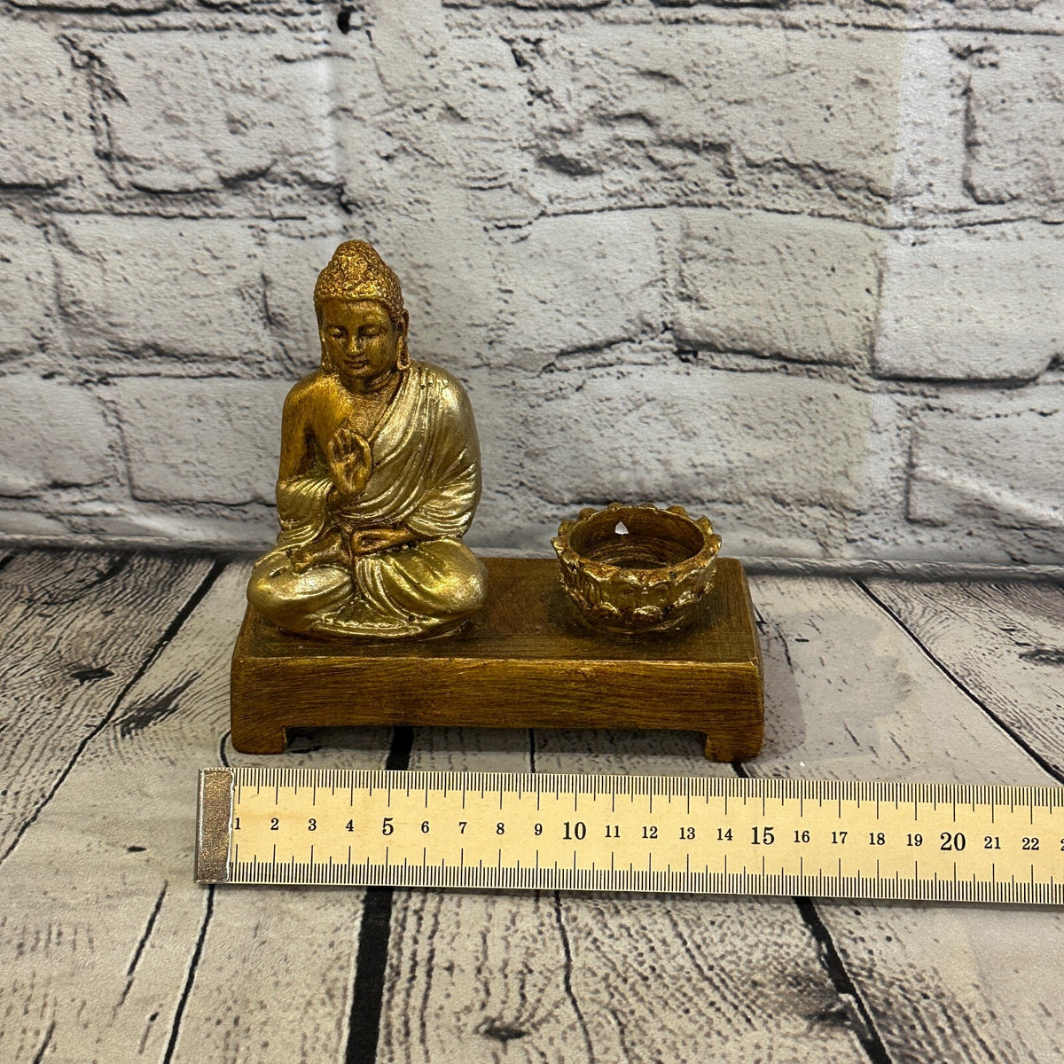 Gold & Bronze 15cm x 15cm Thai Buddha Tea Light Holder Statue Resin Hindu7