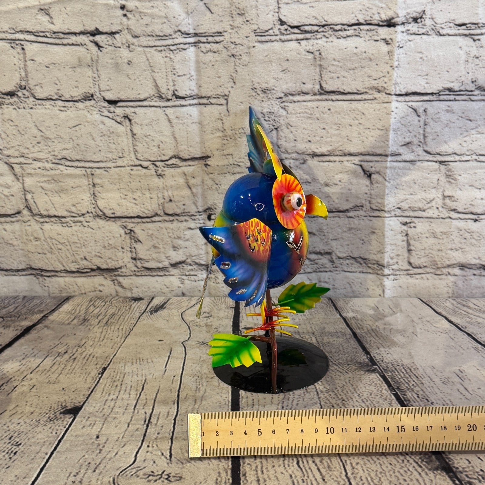 20cm x 30cm Owl Bird Blue Metal Tin Standing Ornament Statue7