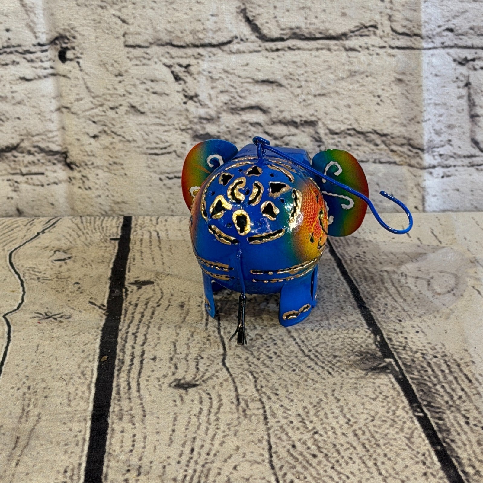 8cm x 10cm Elephant Candle Holder Hanging Blue Metal Tin Ornament Statue4
