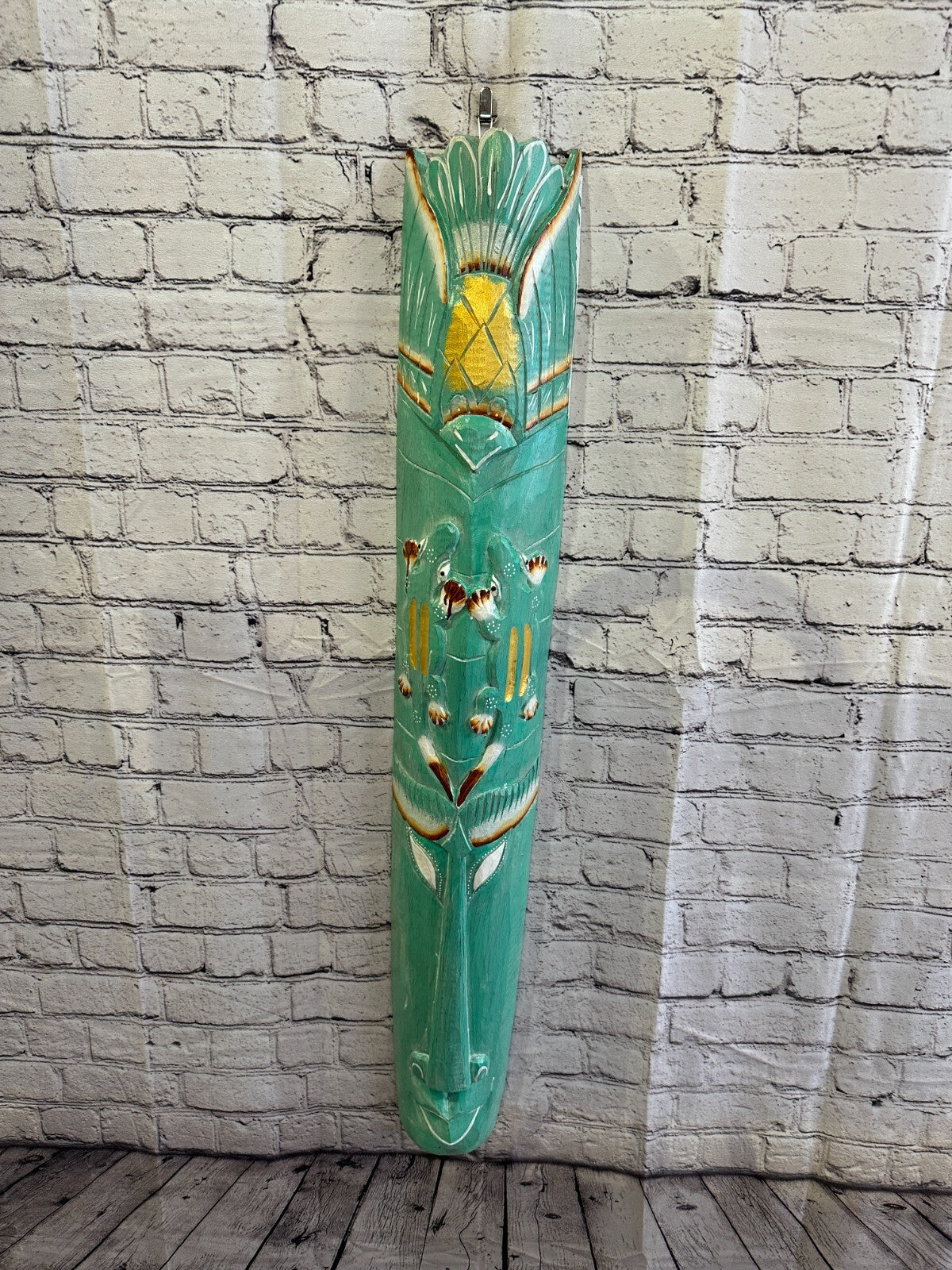 100cm Green Gecko Hand Carved Fair Trade Wooden Animal Wall Art Hang Mask2
