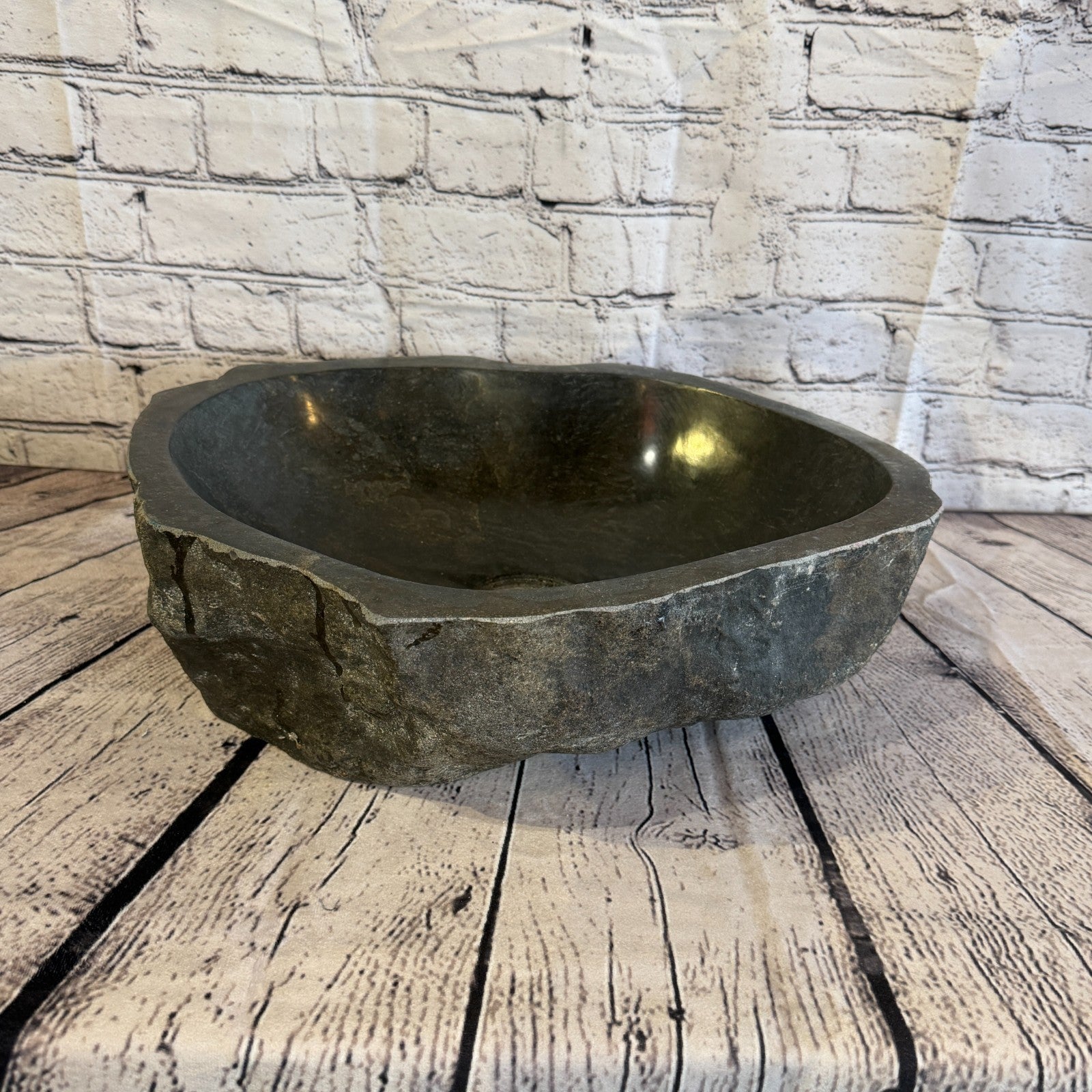 40cm x 34cm Wash Basin Bathroom Counter Top Washing River Stone Bowl Sink No 40