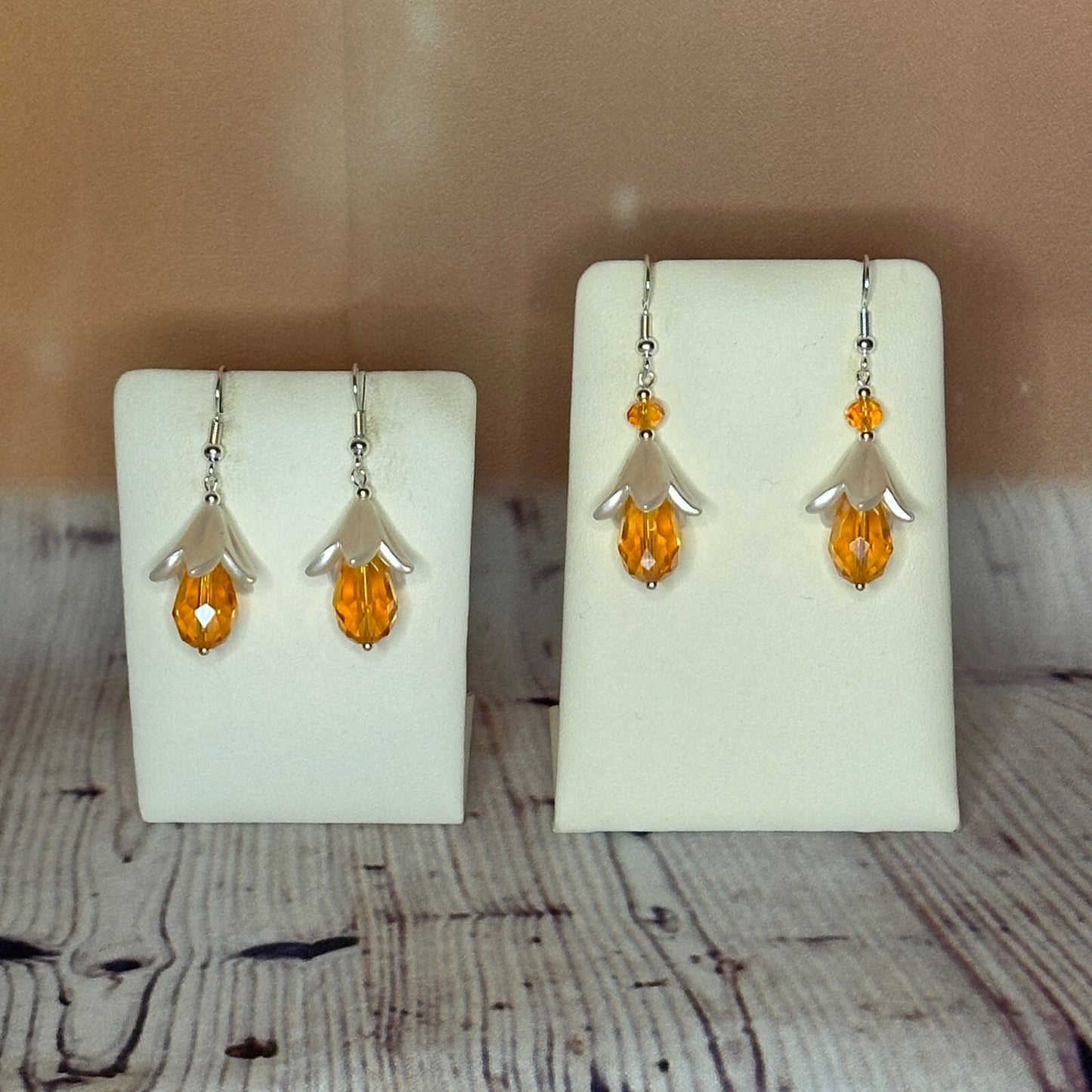 Orange Drop Crystal Lily Flower With Dangle Drop Earrings Handmade UK Jewellery3