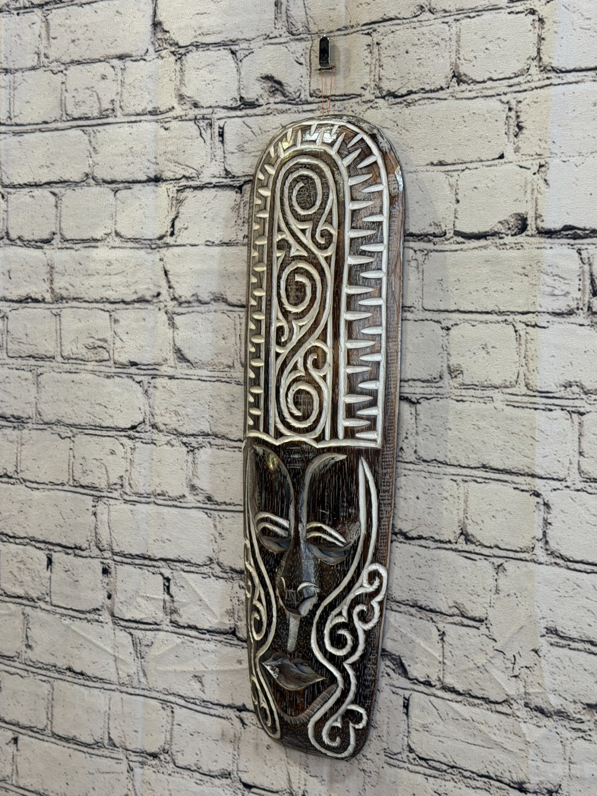 50cm Swirl Brown Thick Painted Mask Carved Wooden Ethnic Tribal Tiki Wall Art1