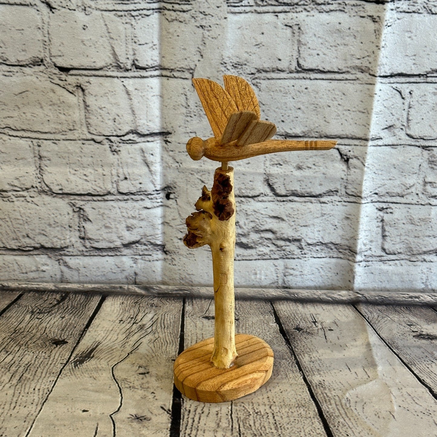 25cm Dragonfly Mushroom Parasite Wood Ornament Natural Carving Wooden Standing4