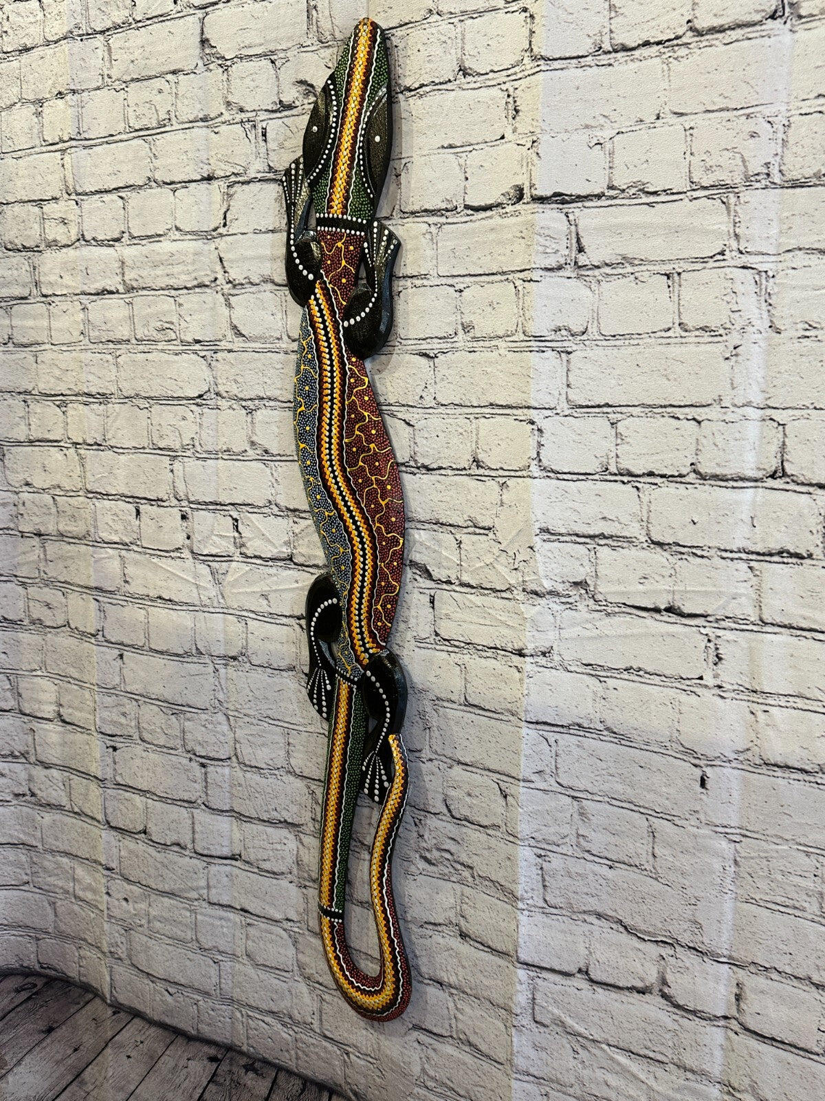 100cm Gecko Carved Wooden Dot Painted Ethnic Tribal Tiki Wall Handmade No 31