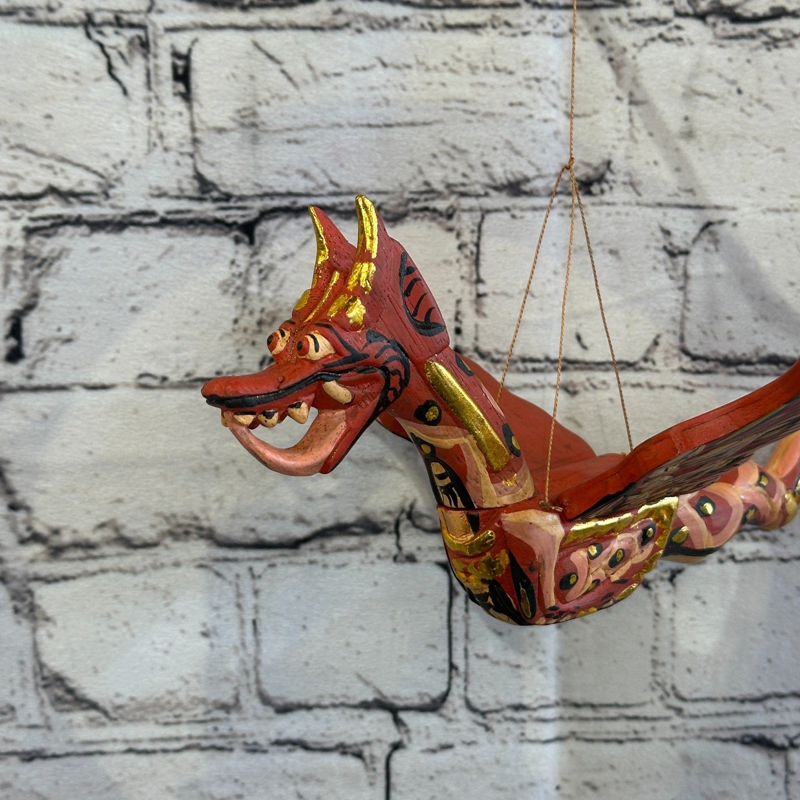 25cm Red Dragon Folk Art Wood Flying Winged Mobile Spirit Chaser Guardian5