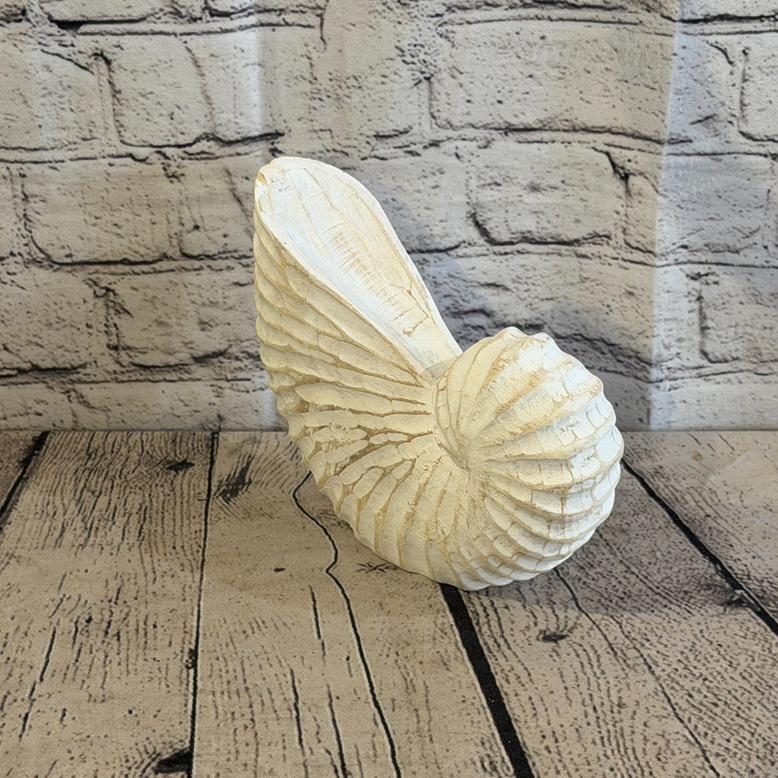 20cm White Shabby Pastel Nautilus Shell Ornament Decor Carved Light Wood Figure2