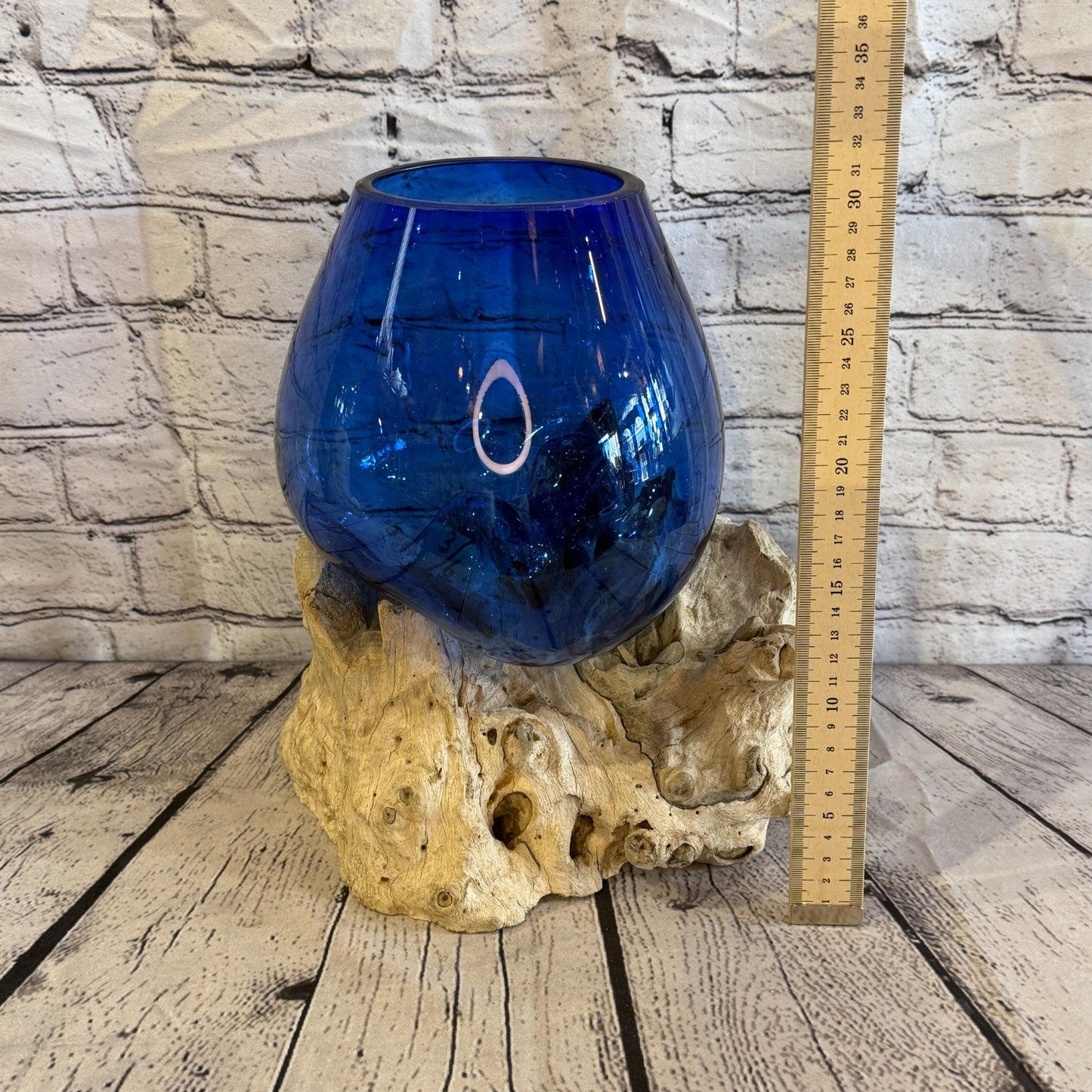 30cm Tall Blue Colour Melted Glass Wood Decorative Vase Glass Sculpture Crafted4