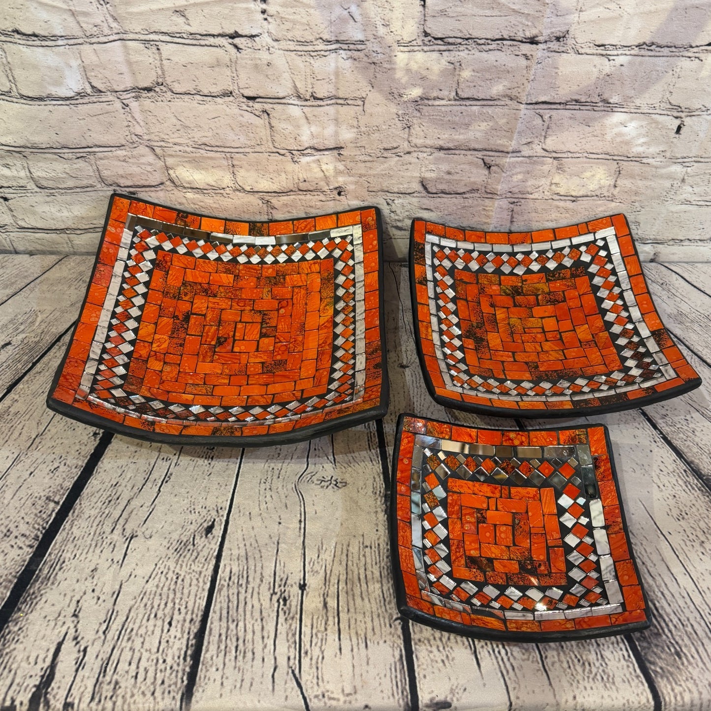 20cm Orange Square Mirror Mosaic Handmade Ceramic Glass Tile Bowl Fruit4