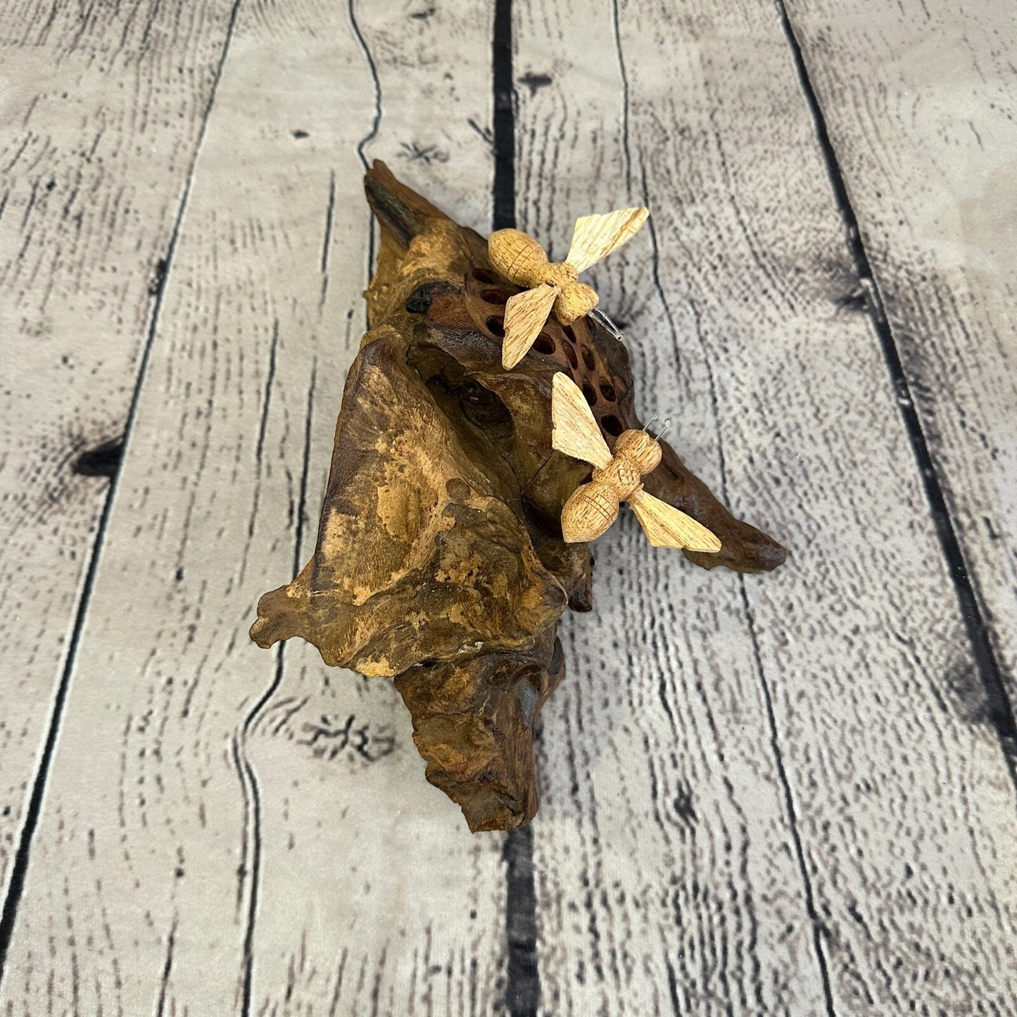 Bees Honeycomb Wall Art Mushroom Parasite Wood Ornament Natural Carving Wooden3