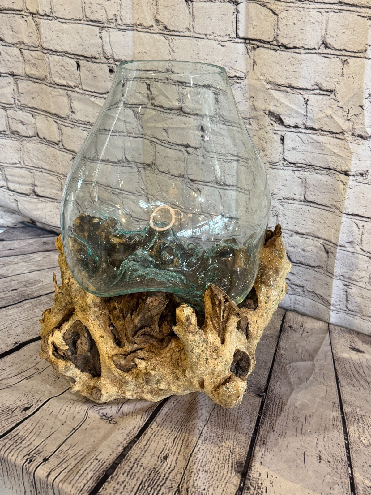 45cm Big Clear Colour Melted Glass Wood Decorative Vase Glass Sculpture Crafted1