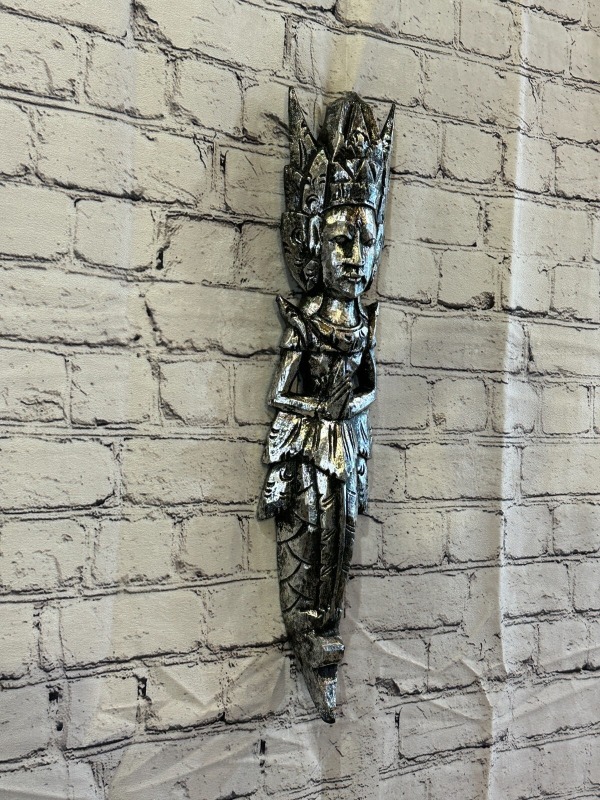 Silver Antique Colour Sita Dewi Bali Rice Goddess Wings Mermaid Wood 50cm Pair1