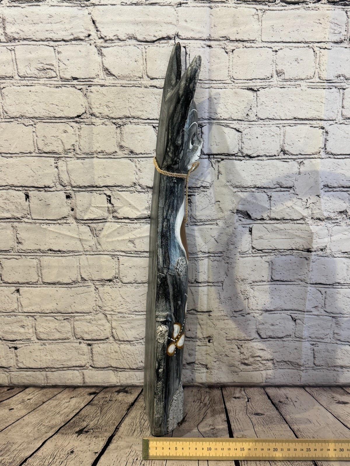 60cm Grey Silver Dots Wooden Shabby Cat Statue Ornament Fair Trade Handcarved7