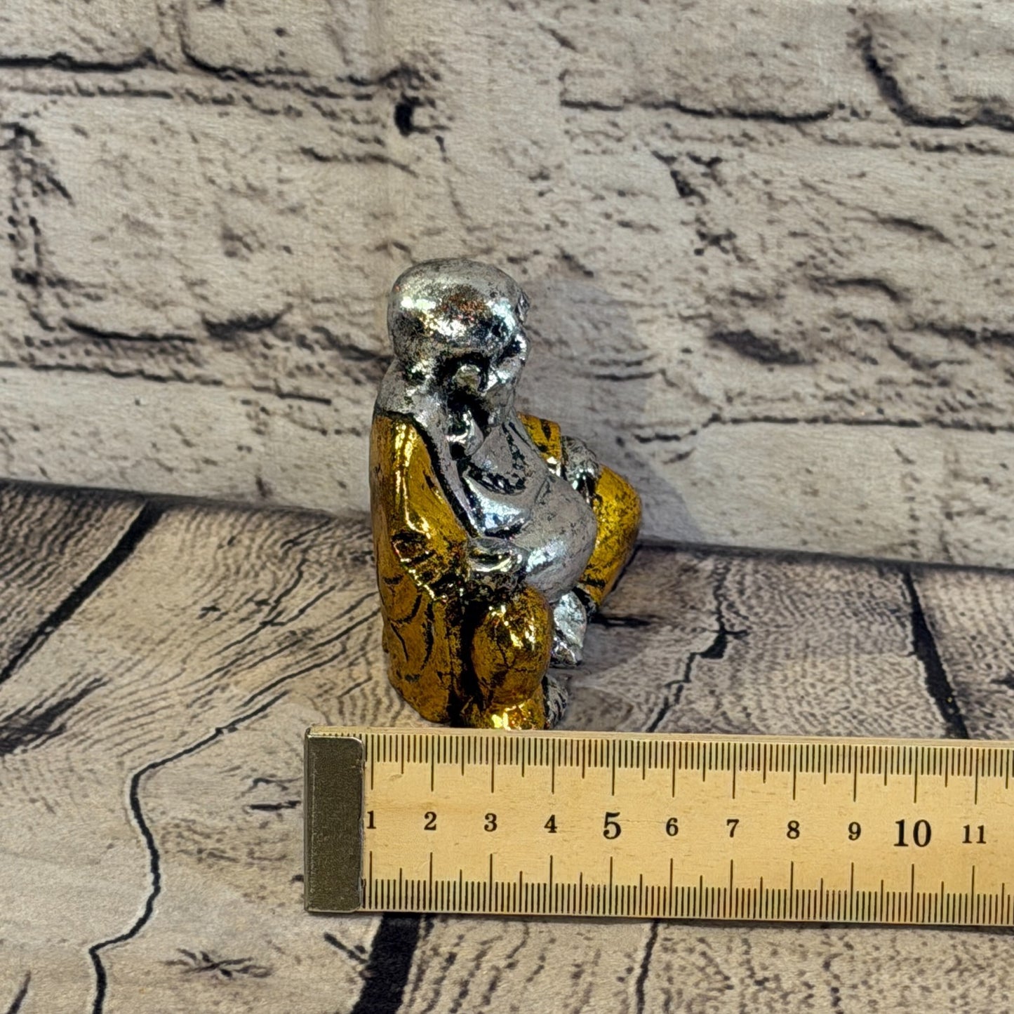 Silver And Gold 10cm x 10cm Small Chinese Buddha Sitting On Lotus Statue Resin7