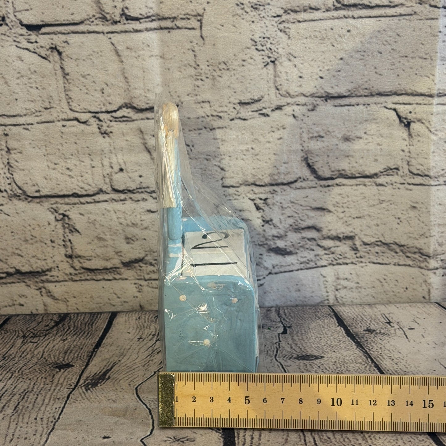 15cm Blue Hand Carved Painted Wooden Angel Block Calendar for Desk Display7