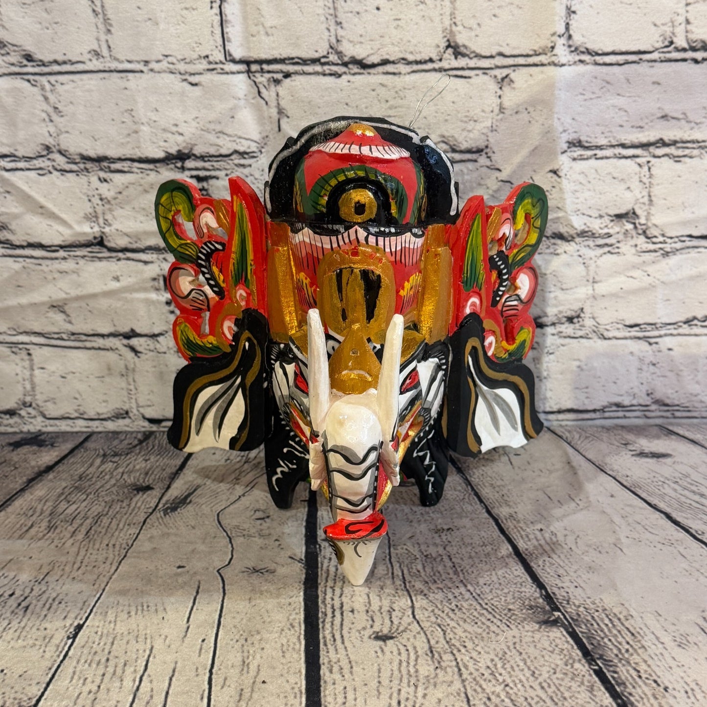 25cm Ganash Ganesha White Elephant Hindu Deity Wooden Hand Carved Mask Painted3