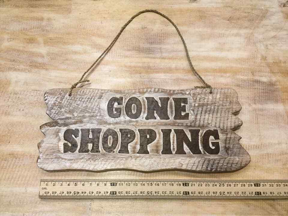 Gone Shopping Word Sign Plaque Outdoor Garden Shed Den Bar Shop 30cm x12cm2