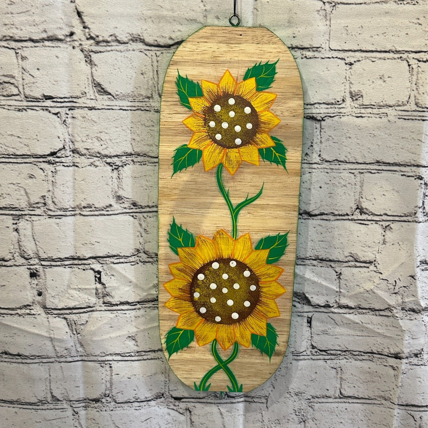 40cm Yellow Sunflower Pattern Wind Spinner Wooden Spiral Mobile Garden Ornament2