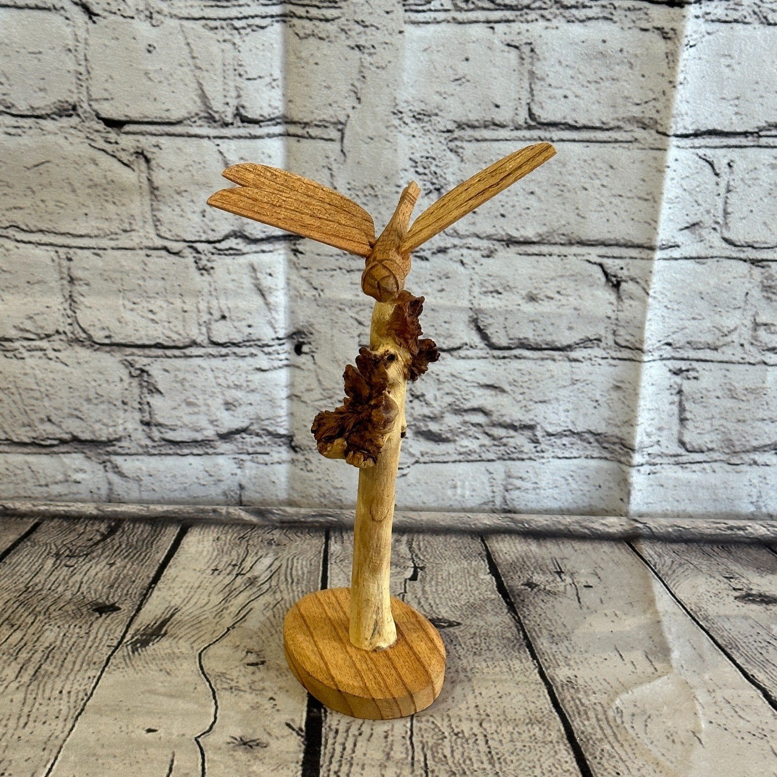 25cm Dragonfly Mushroom Parasite Wood Ornament Natural Carving Wooden Standing2