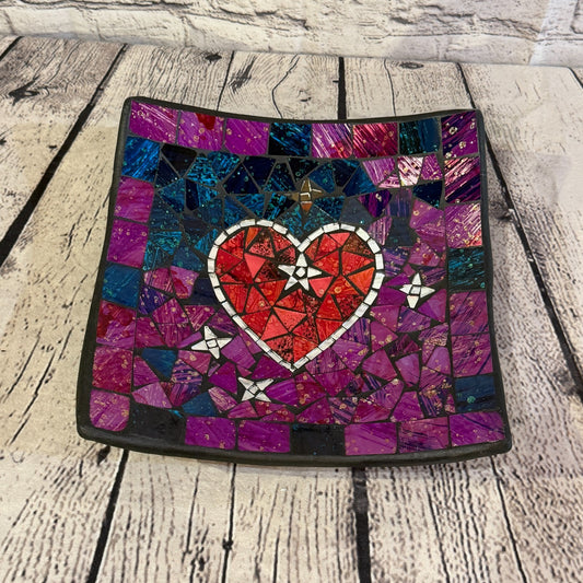 25cm Purple Red Heart Square Mosaic Handmade Ceramic Glass Tile Bowl Fruit0