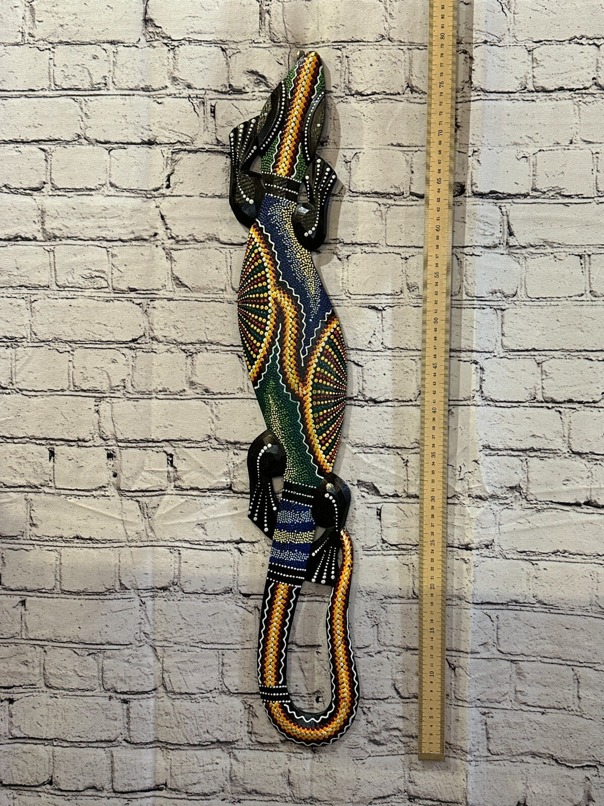 80cm Gecko Carved Wooden Dot Painted Ethnic Tribal Tiki Wall Handmade No 13
